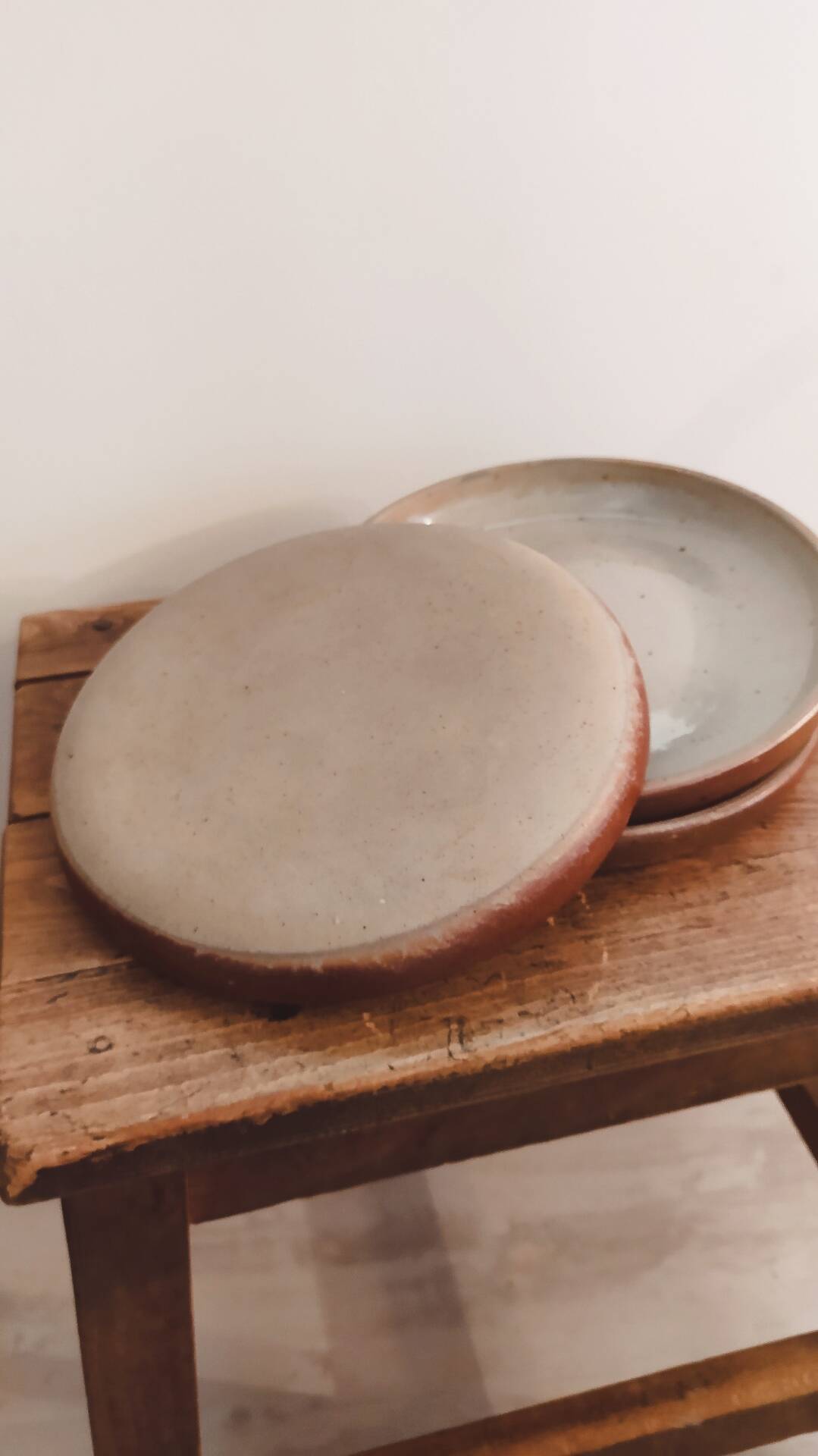 Set of 3 antique glazed stoneware plates.