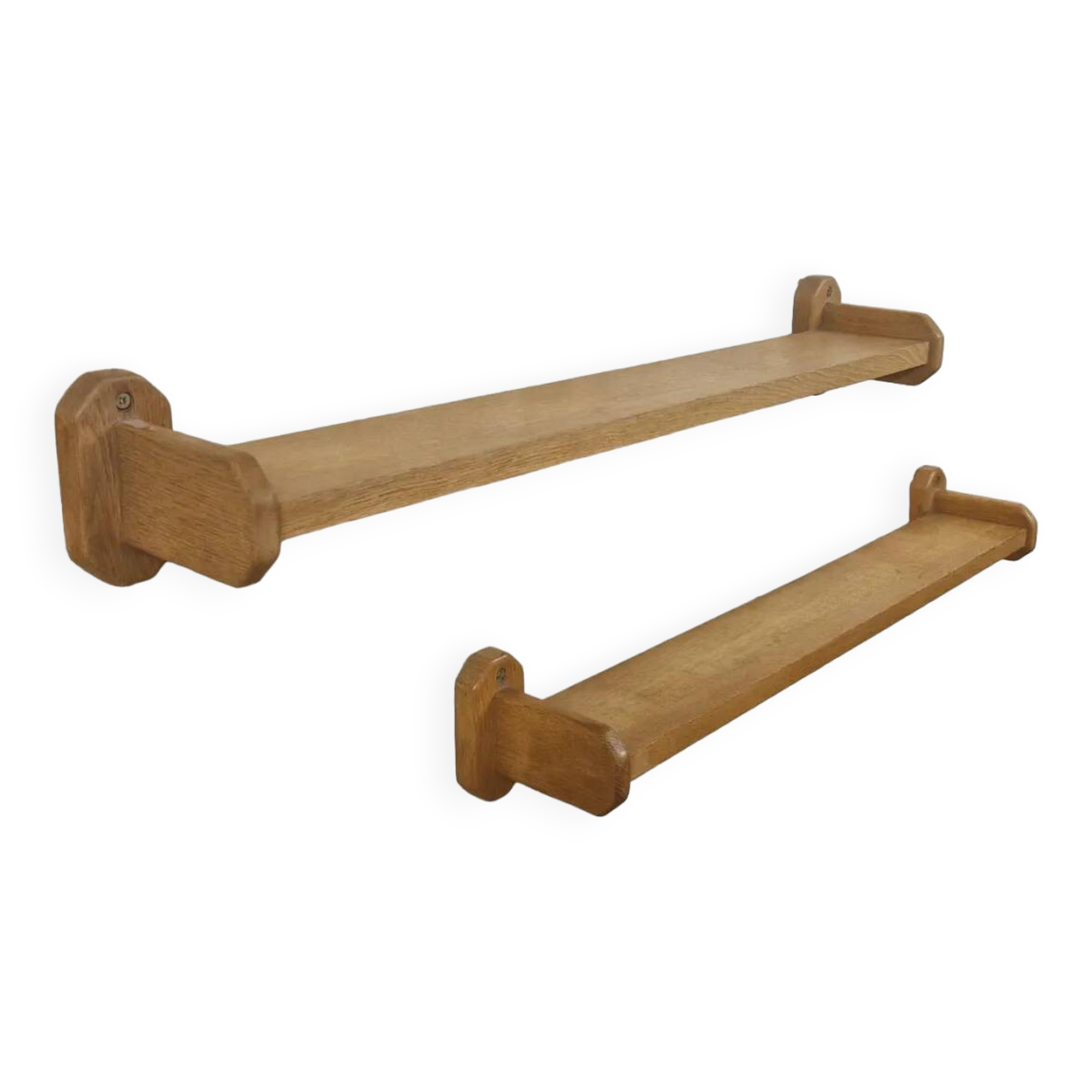 Pair of vintage shelves in solid light oak, Guillerme et Chambron