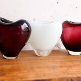 Set of three blown glass vases – deep purple and opaline white