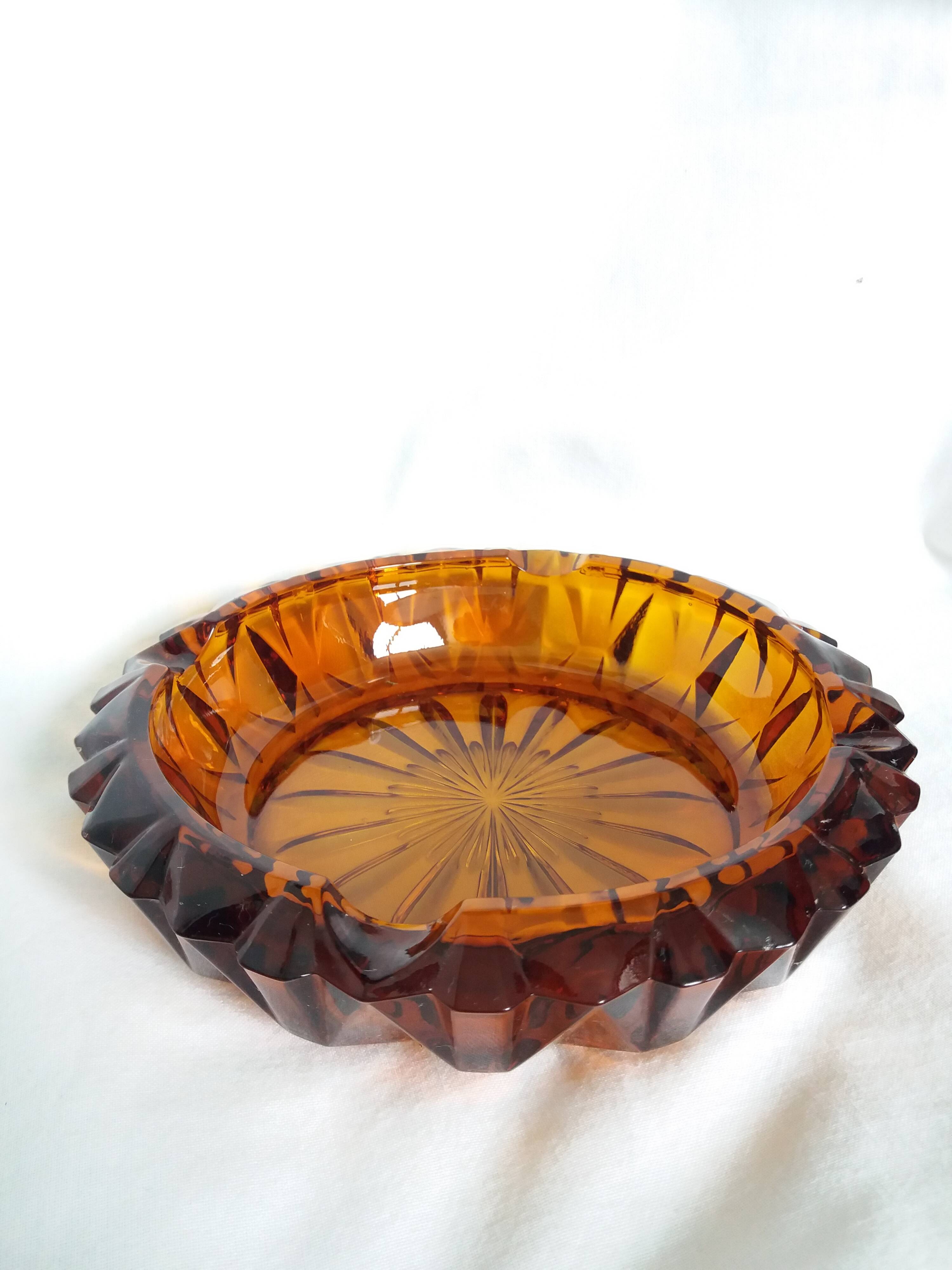 Amber glass ashtray