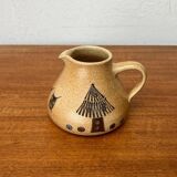 Mid-century German ceramic studio pitcher with owl motif by Heinz Theo Dietz, 1960s.
