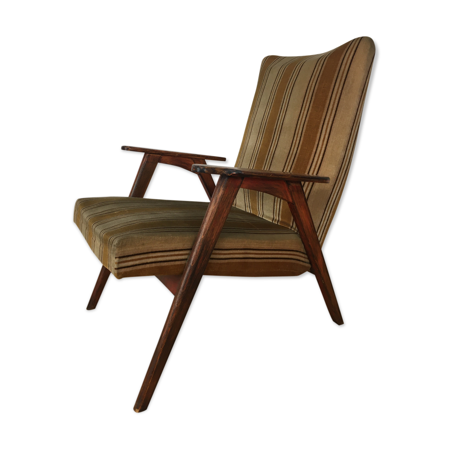 Fauteuil scandinave pieds compas en bois
