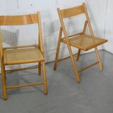 Pair of vintage folding chairs in solid beech, 1970s