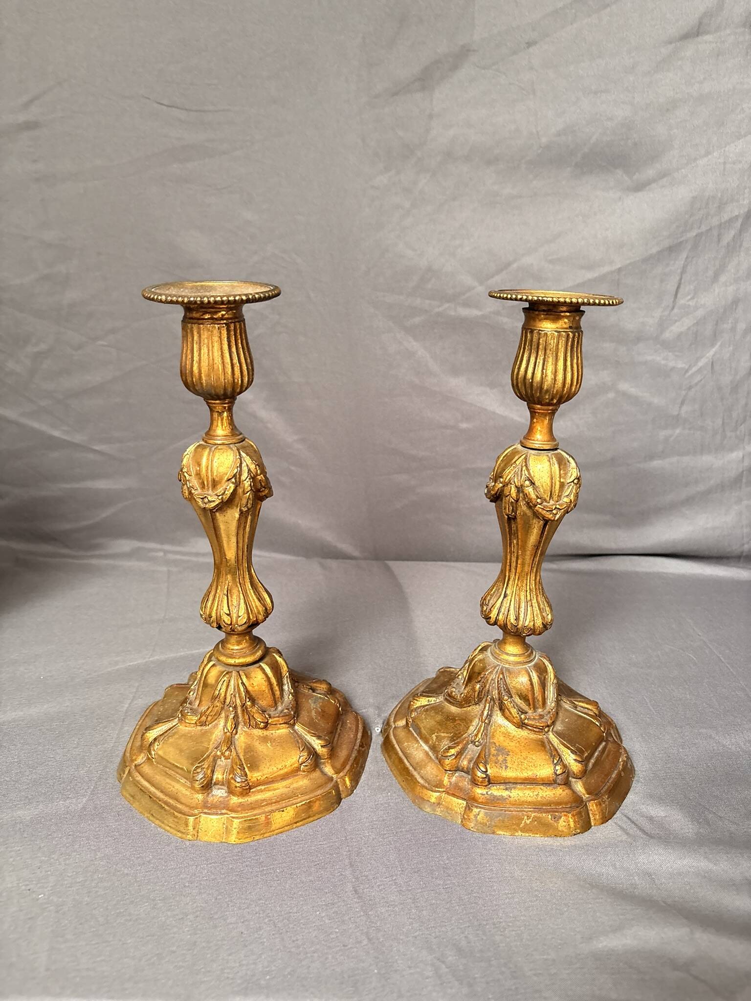 Antique Pair of Gilded Candle Holders Rocaille Rococo Louis XV Torchères