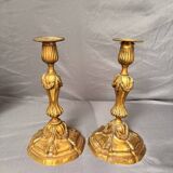 Antique Pair of Gilded Candle Holders Rocaille Rococo Louis XV Torchères