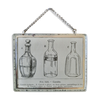 Old illustration "Carafes" inserted under mirror. Cabinet of Curiosity.