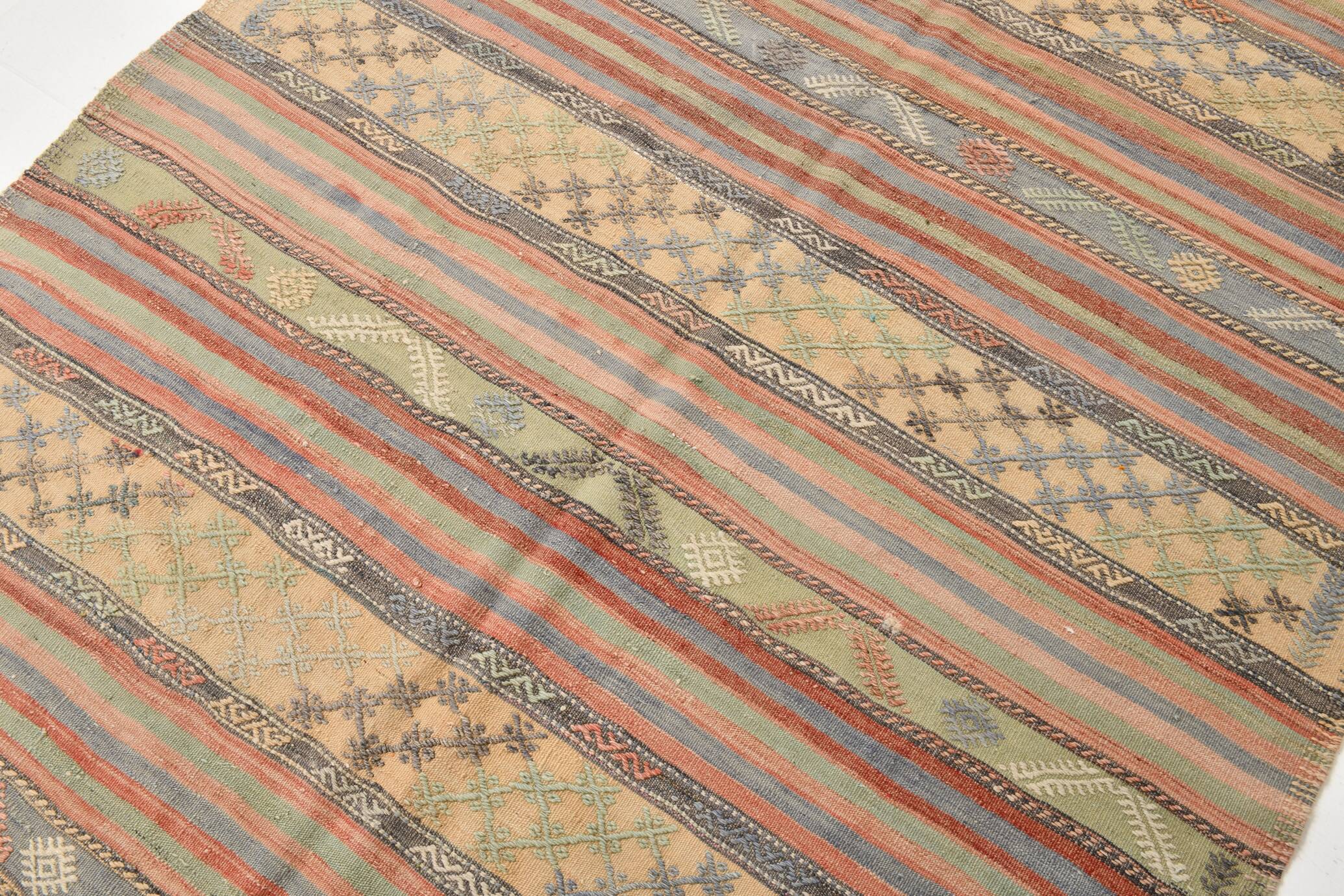Tapis Kilim en laine tissé main, tons terreux doux, 6 x 11 cm, 169 x 321 cm