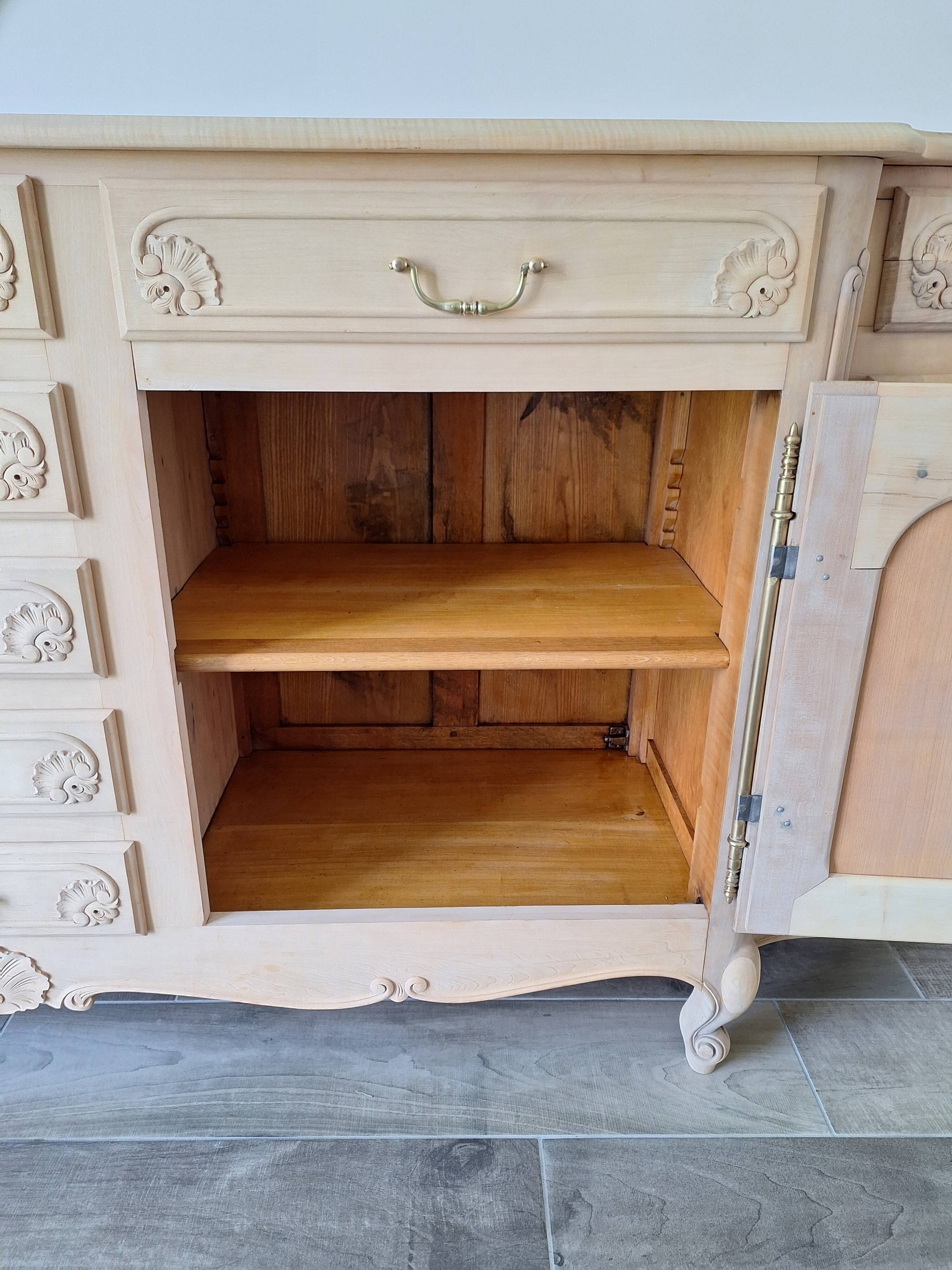 Low buffet in renovated solid cherry wood – Revisited Louis XV style – 250 cm