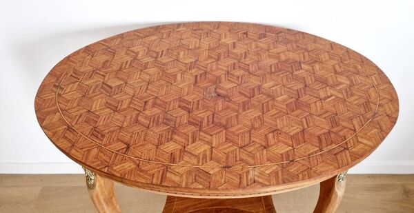 Table guéridon marqueterie époque milieu xxeme