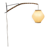 Danish wall lamp with wooden arch and pearl shade lampshade, 1960s