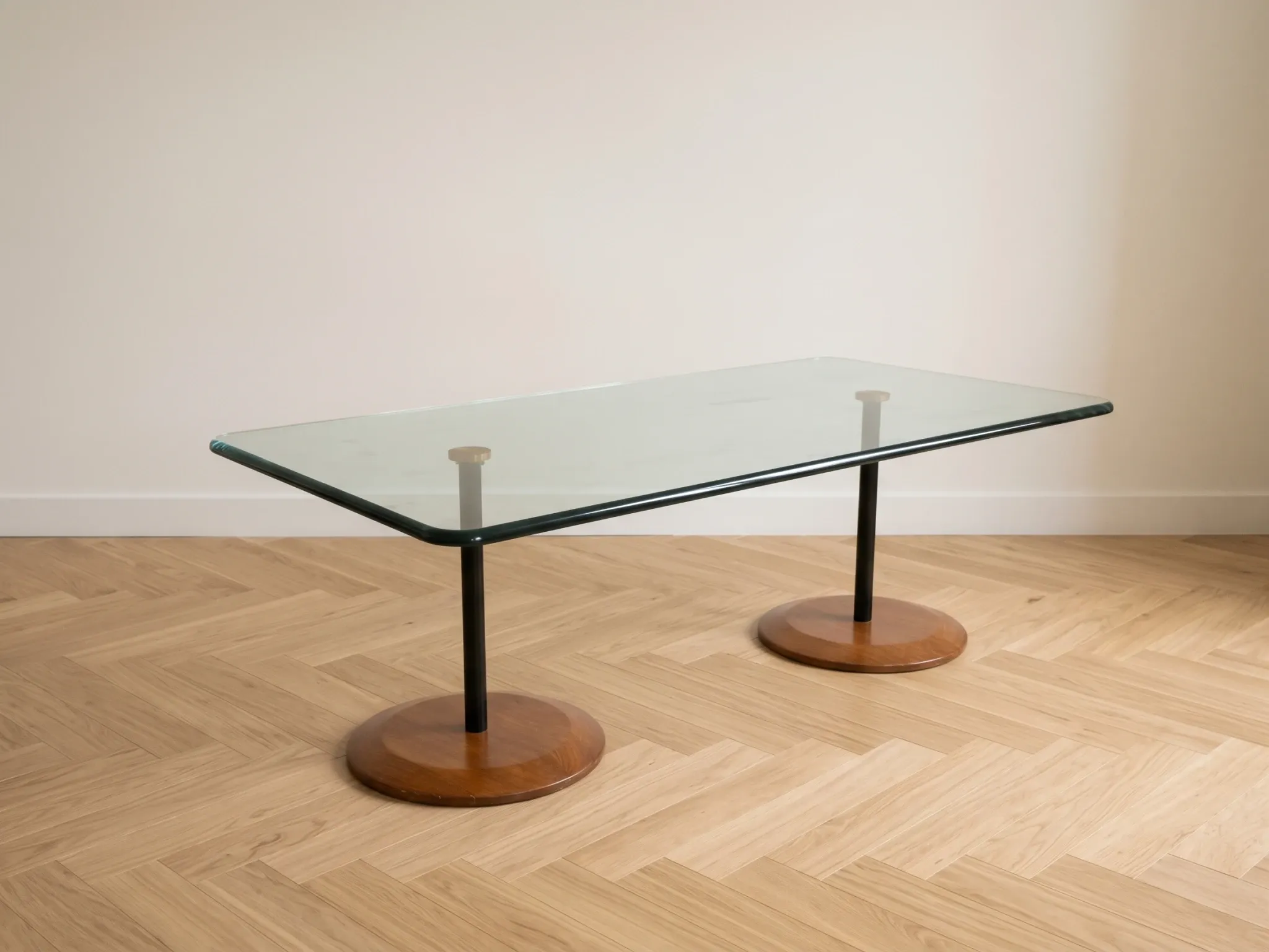 Table basse en verre et bois, années 70