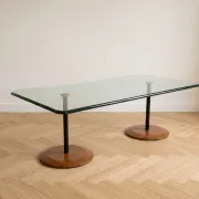 Table basse en verre et bois, années 70
