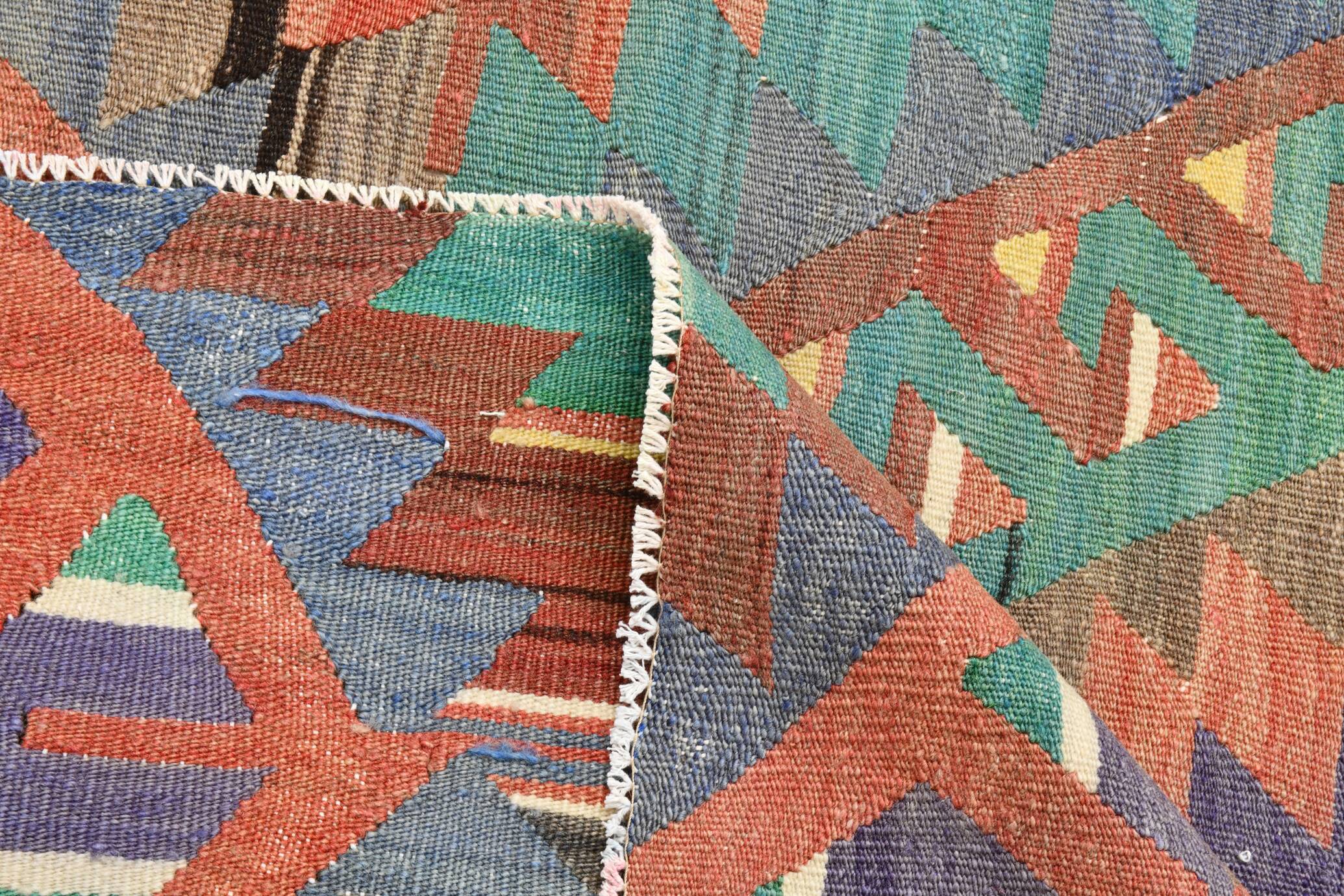 Multicolor Geometric Style Designer Kilim Rug, 181x291 Cm (5'11"x9'7" ft)