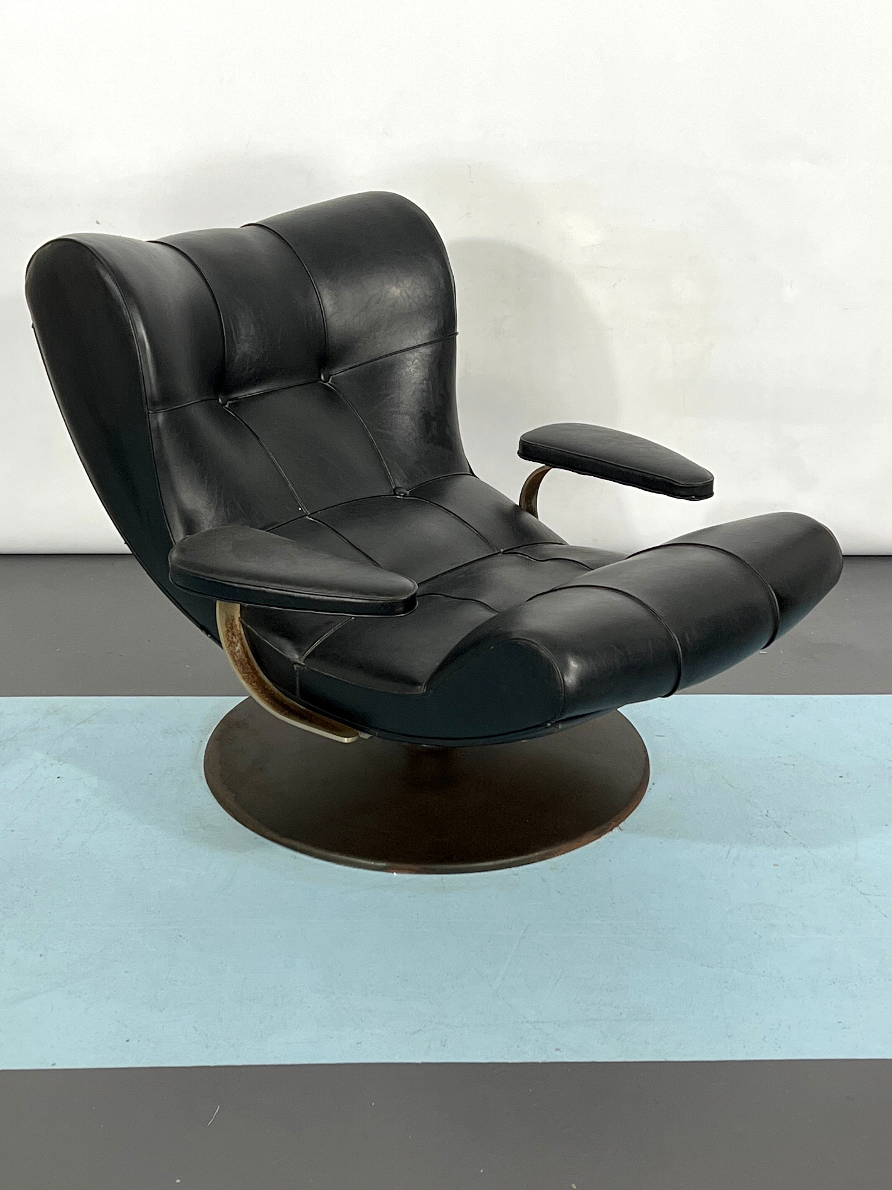 Vintage Italian black swivel armchair from 60s
