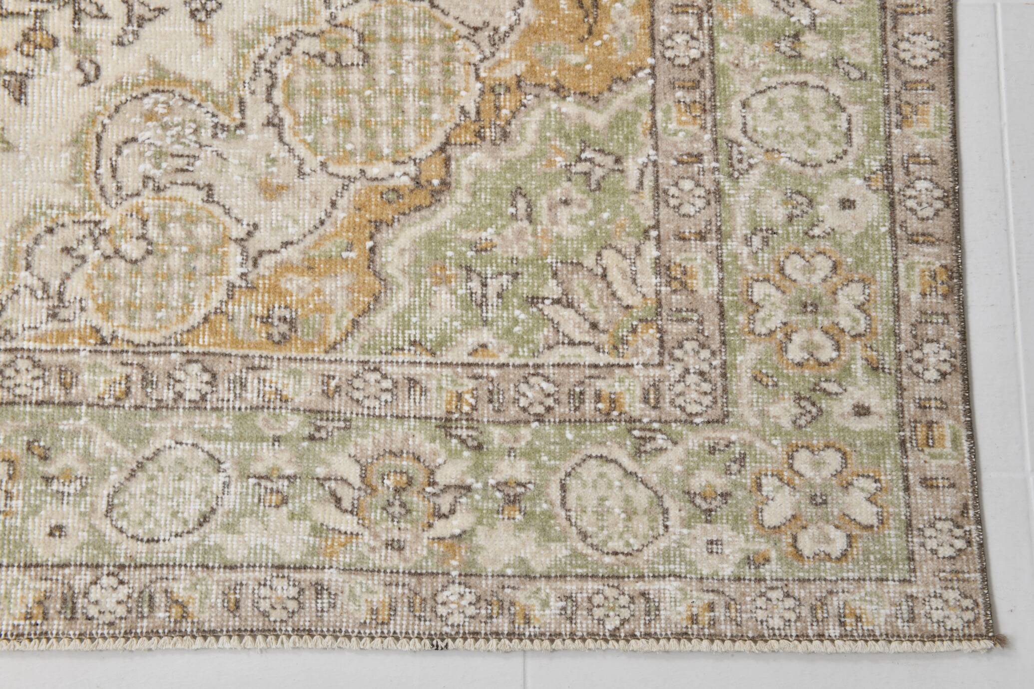 5x9 Light Green & Beige Madallion Corners Vintage Rug, 166x268Cm