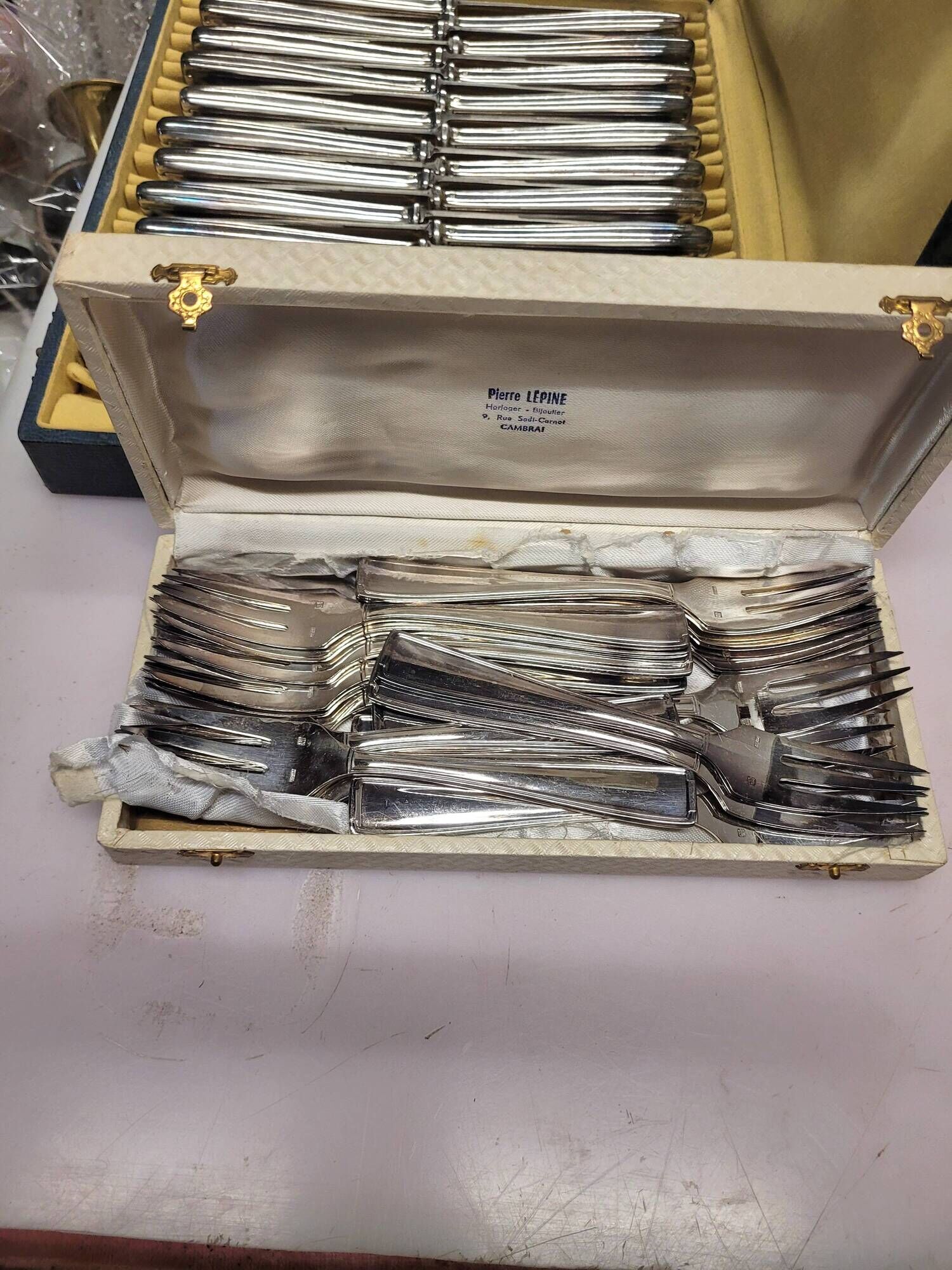 Silver plated cutlery set, Fionnet François, mid-20th century, 149 pieces with boxes