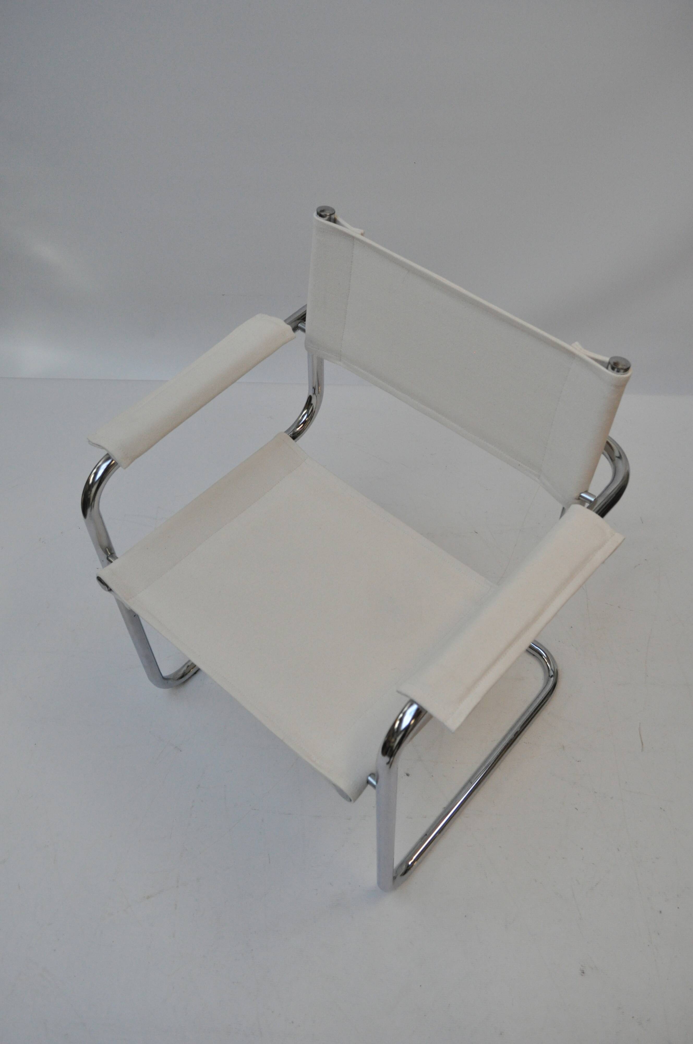 Set of 4 Chrome Sled-Base Chairs, Reupholstered in Italian Chioccarello Lin