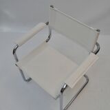 Set of 4 Chrome Sled-Base Chairs, Reupholstered in Italian Chioccarello Lin