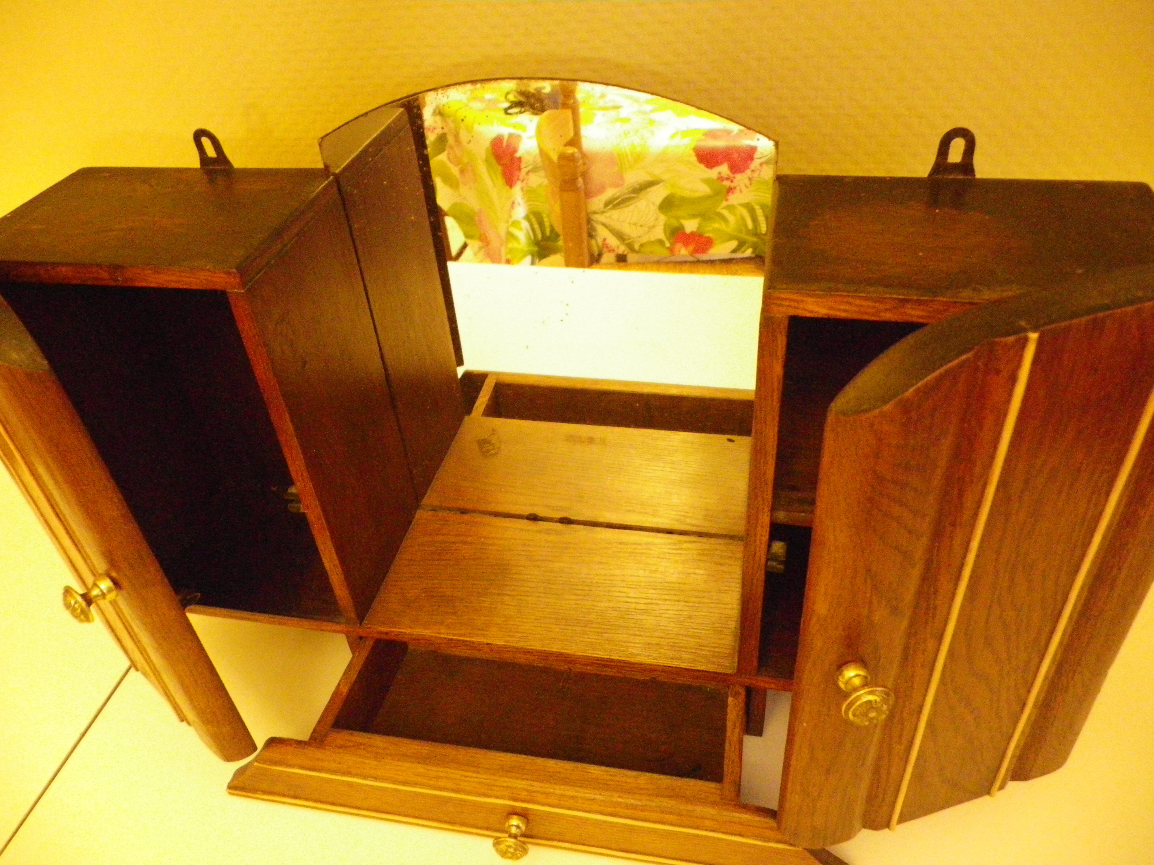 Art Deco extra furniture 1920/1940 to install or fix, wooden, central mirror, 2 doors, 1 drawer