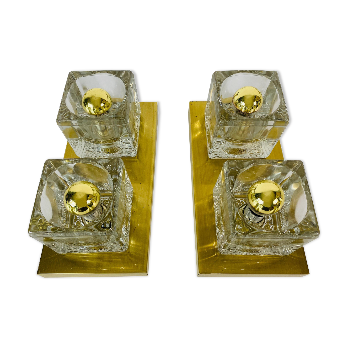 Brass and frosted glass cube wall lamp by Peill & Putzler 1970