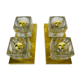 Brass and frosted glass cube wall lamp by Peill & Putzler 1970