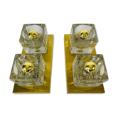 Applique à cube en laiton et verre givré de Peill & Putzler 1970