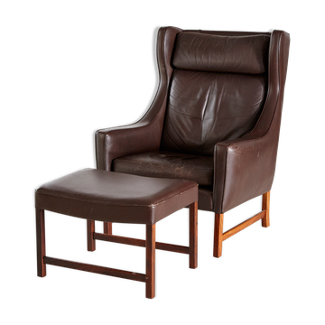 Fredrik kayser 965h leather reading armchair with ottoman