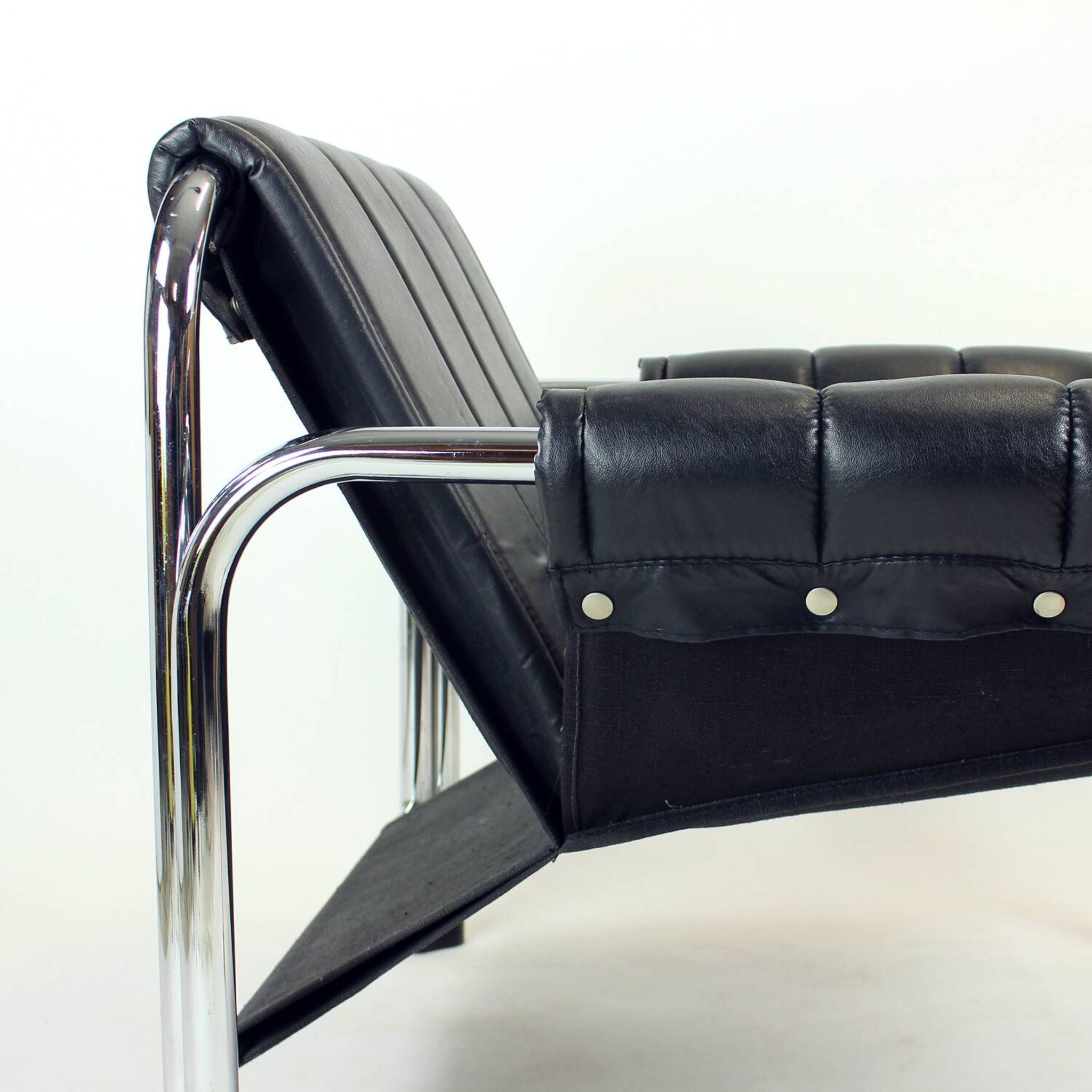 Lounge Chair By Viliam Chlebo In Chrome And Leatherette, Kodreta 1980s