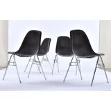 6 Herman Miller Eames stacking shell chairs with brown naugahyde pads