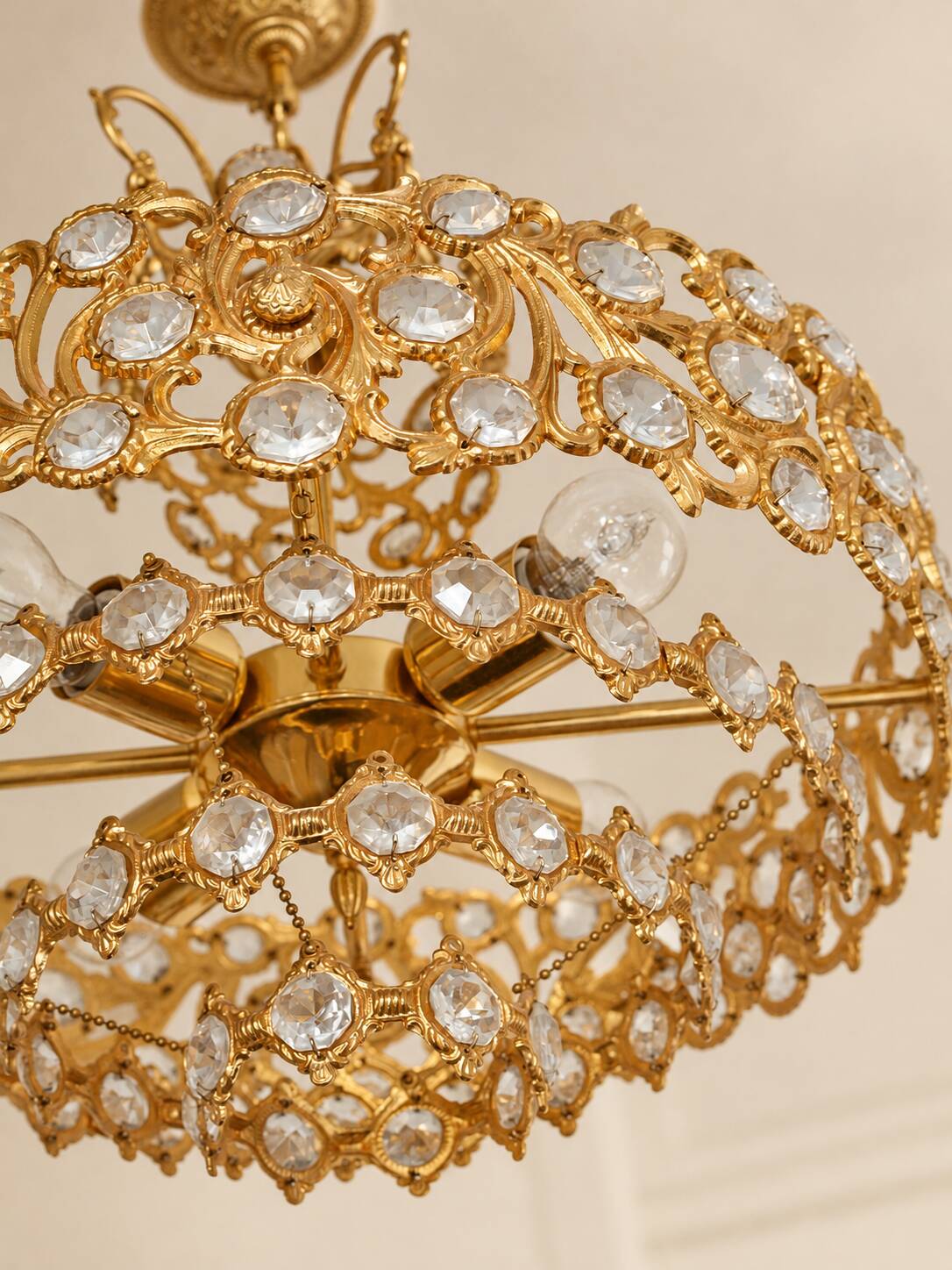 Brass and crystal chandelier plated with 24K gold PALWA, Germany, 1960s-70s.