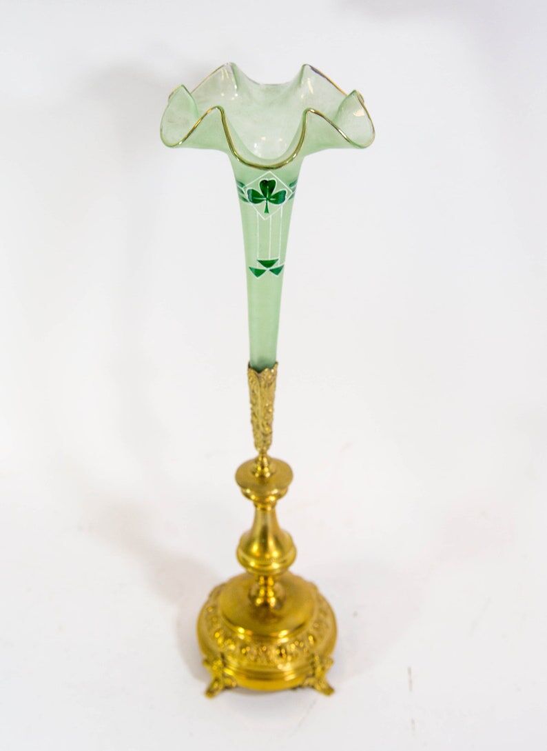 Art nouveau table vase in brass and opaline glass