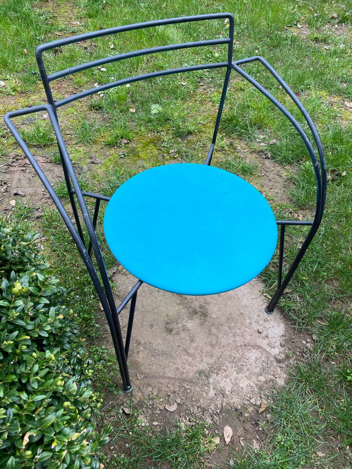 Black lacquered metal armchair Lune d'Argent by Pascal Mourgue 1985