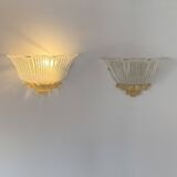 Paire d'appliques vintage moulé pressé, verre de Murano, Italie, 1980