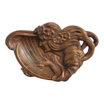 Antique Art Nouveau ashtray woman with lyre