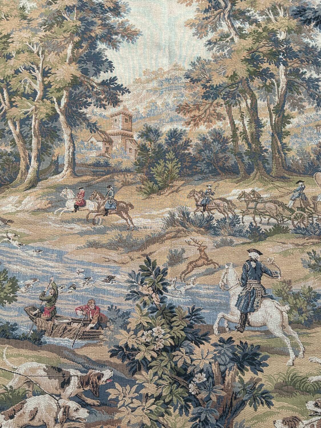 Vintage Aubusson jacquard tapestry "Hunting Scene"