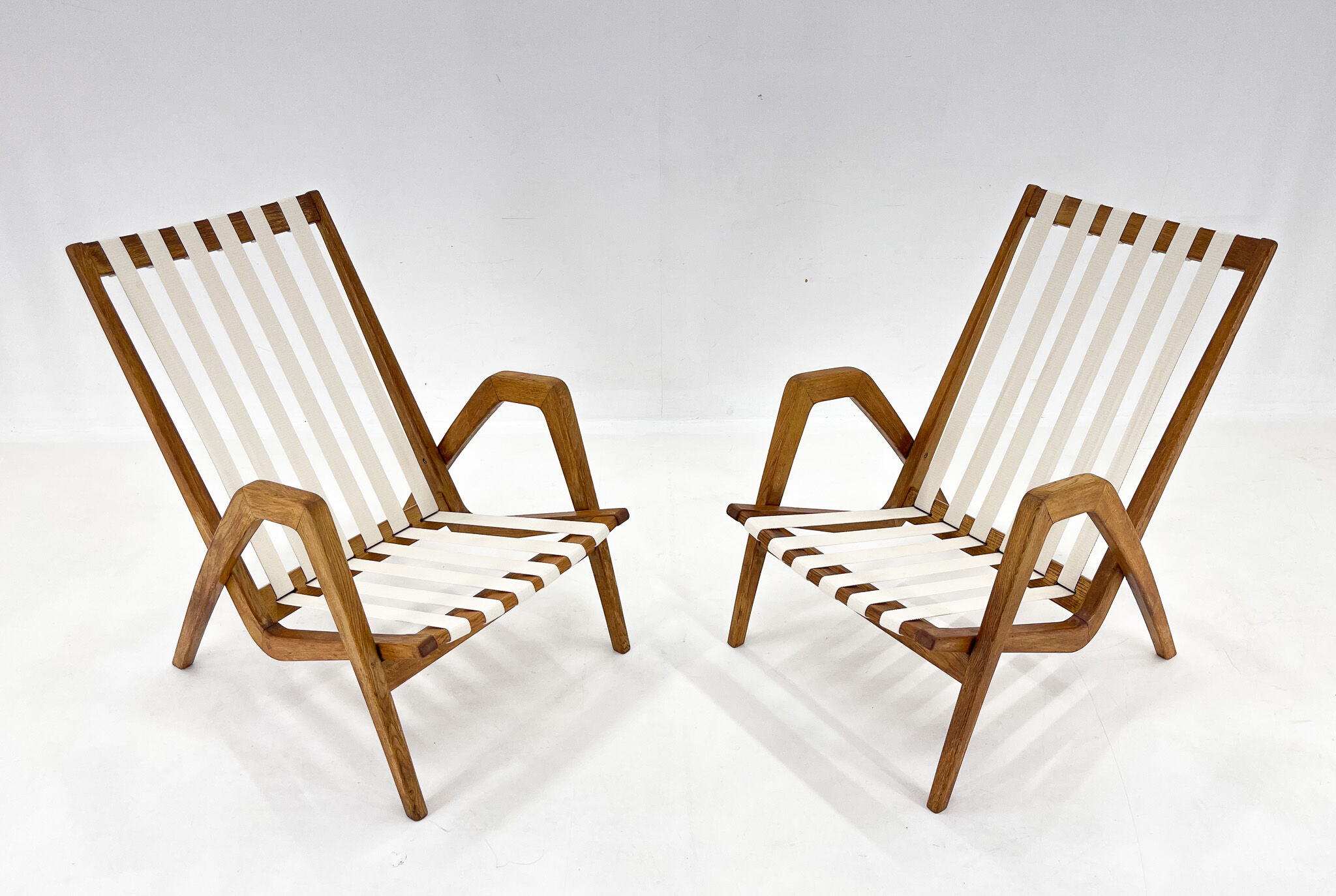 Pair of 1970s Jan Vaněk Oak Armchairs, Czechoslovakia