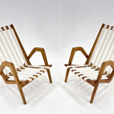 Pair of 1970s Jan Vaněk Oak Armchairs, Czechoslovakia