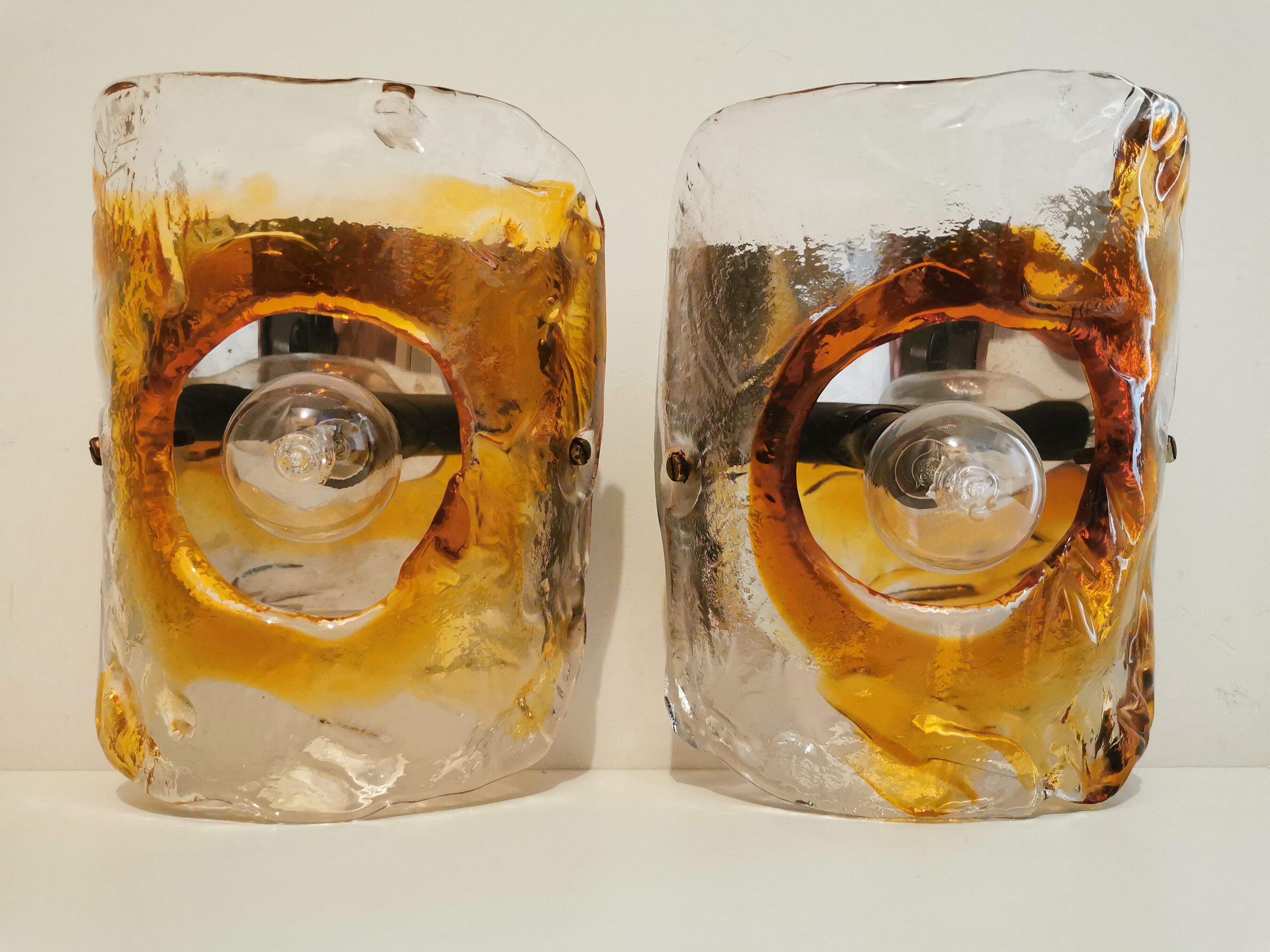 Pair of Murano glass sconces by Carlo Nason for Mazzega 70s