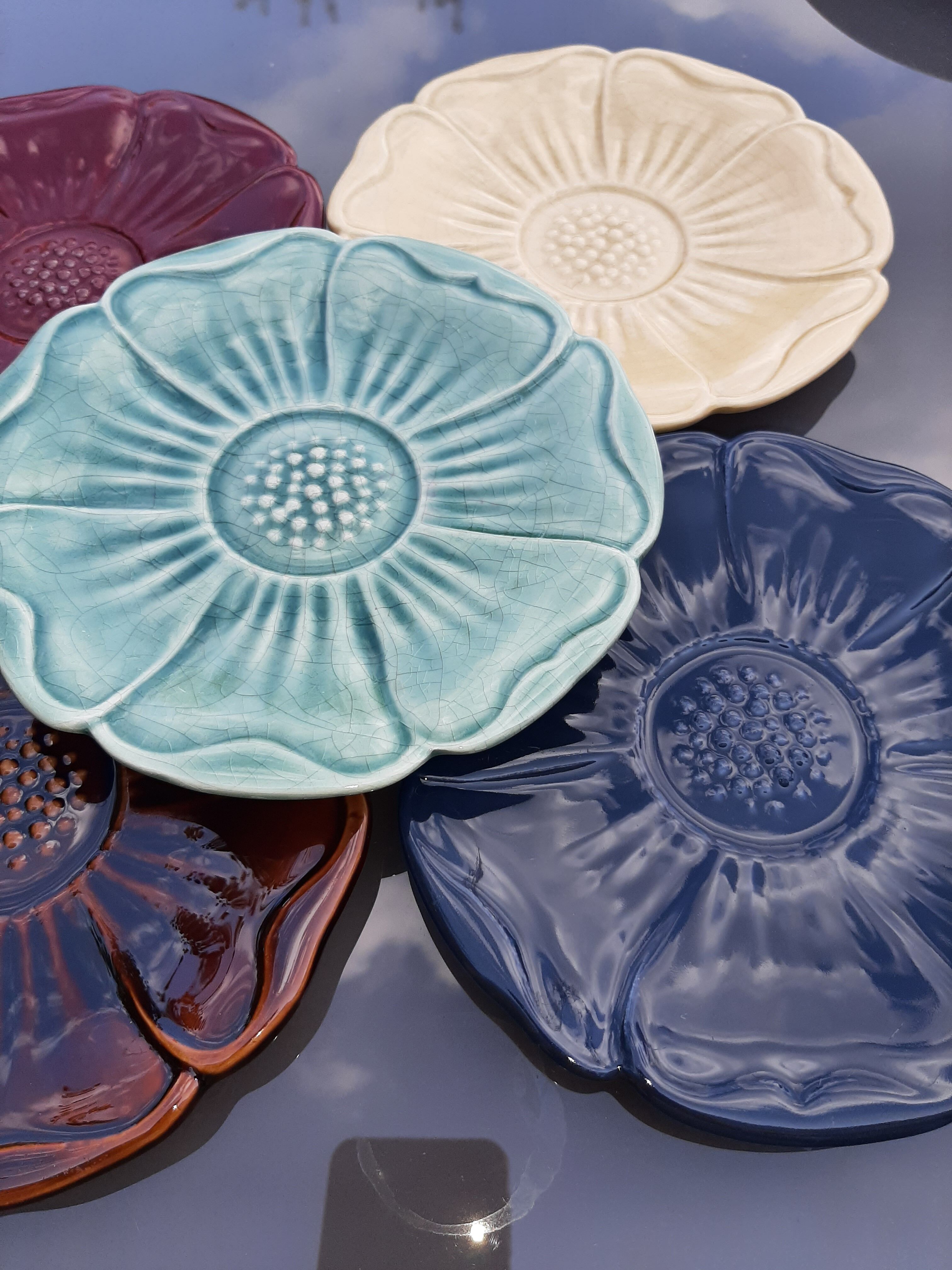 Lot 5 plates shape vintage flower