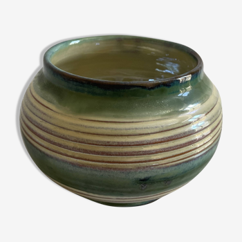 Handcrafted iridescent green ceramic vase