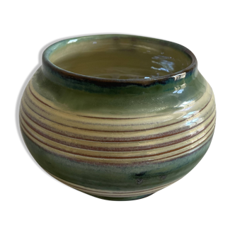 Handcrafted iridescent green ceramic vase