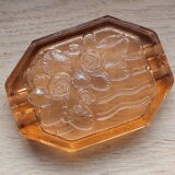 Cendrier en verre moulé pressé style art déco décor de roses