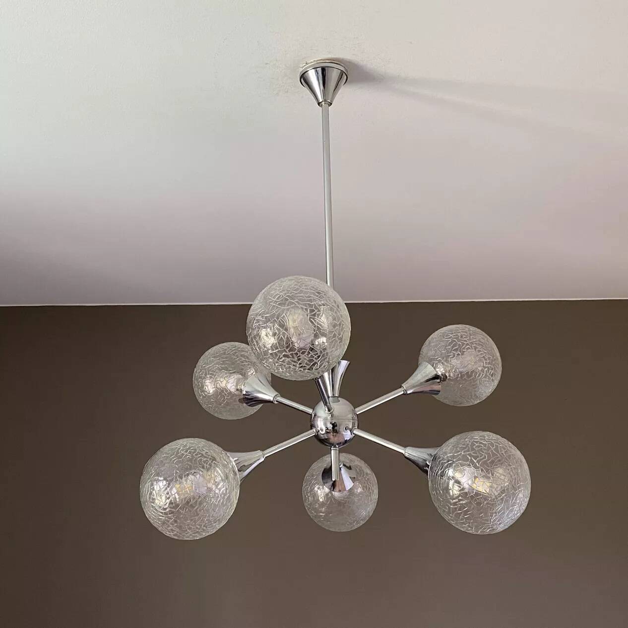 Sputnik chandelier with 6 globes. 1970. Space Age.