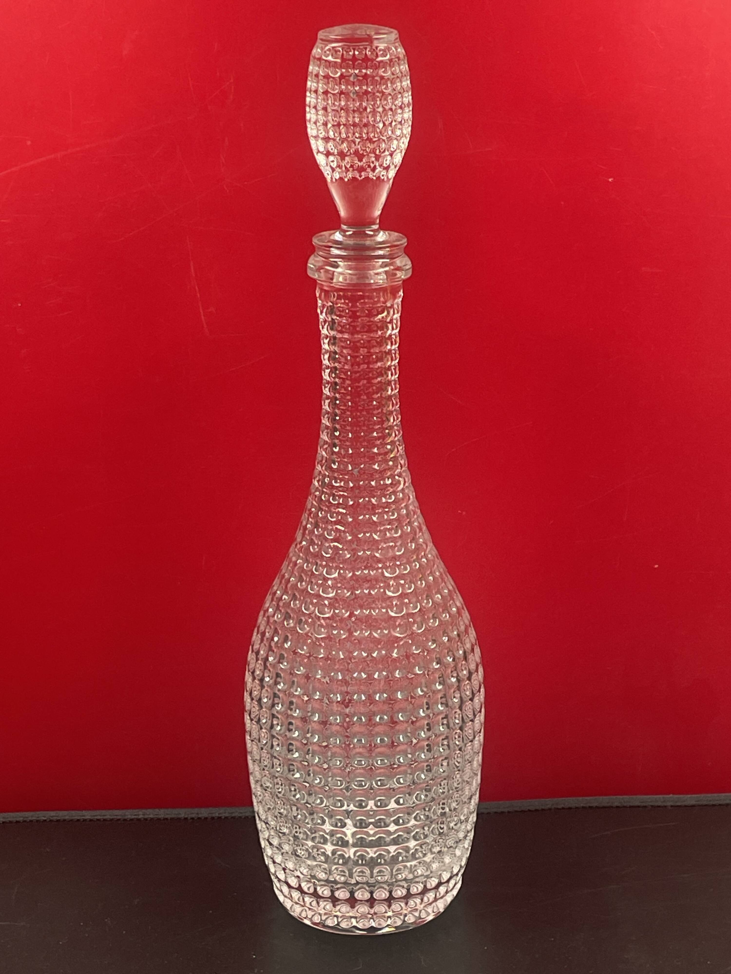 Rare pearl crystal carafe signed Champagne Feuillatte 38 cm