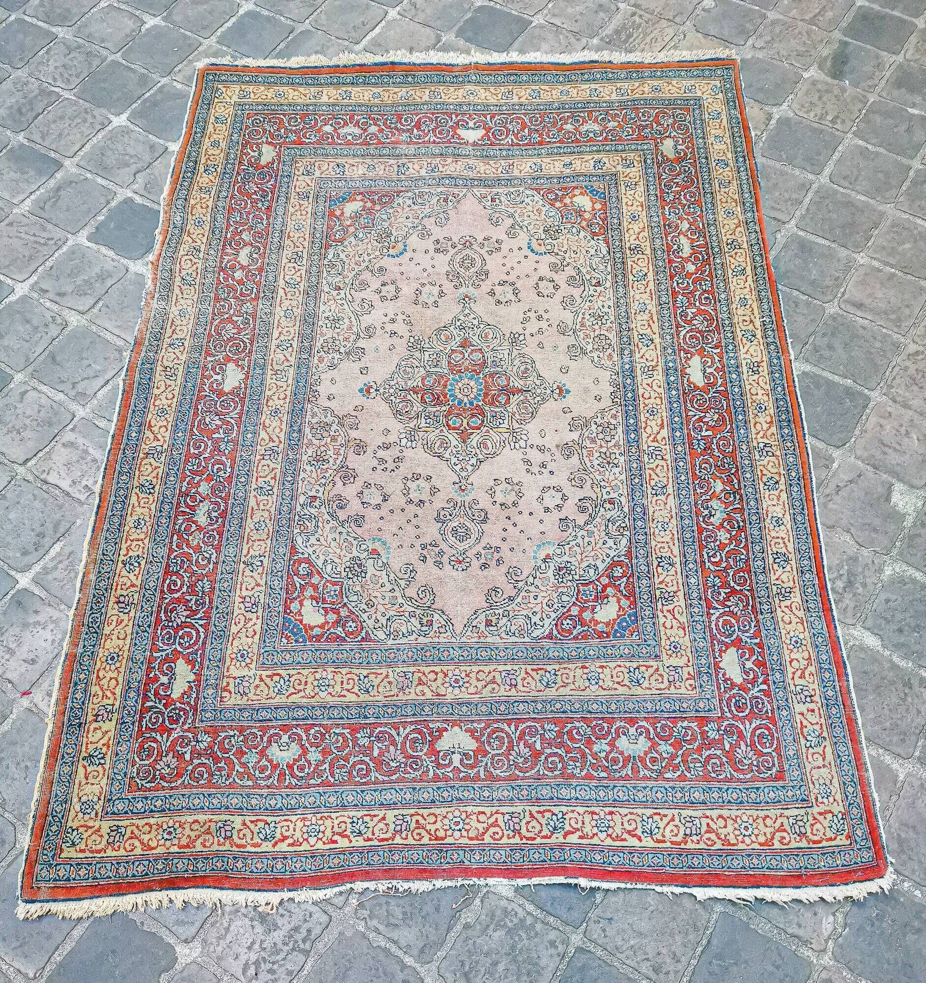 Ancient Persian Oriental rug handmade Tebriz 1.74 x 1.25 m