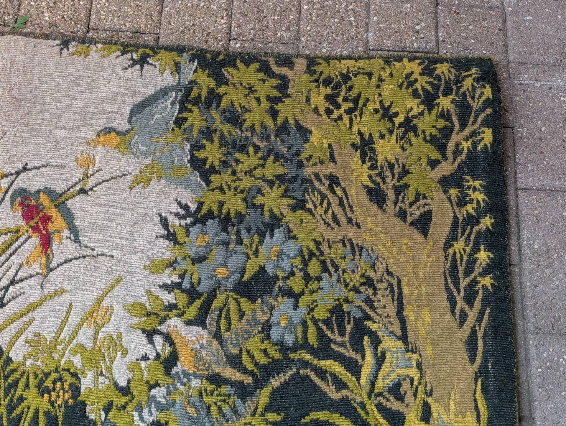 Large Aubusson tapestry "Verdure with birds" signed