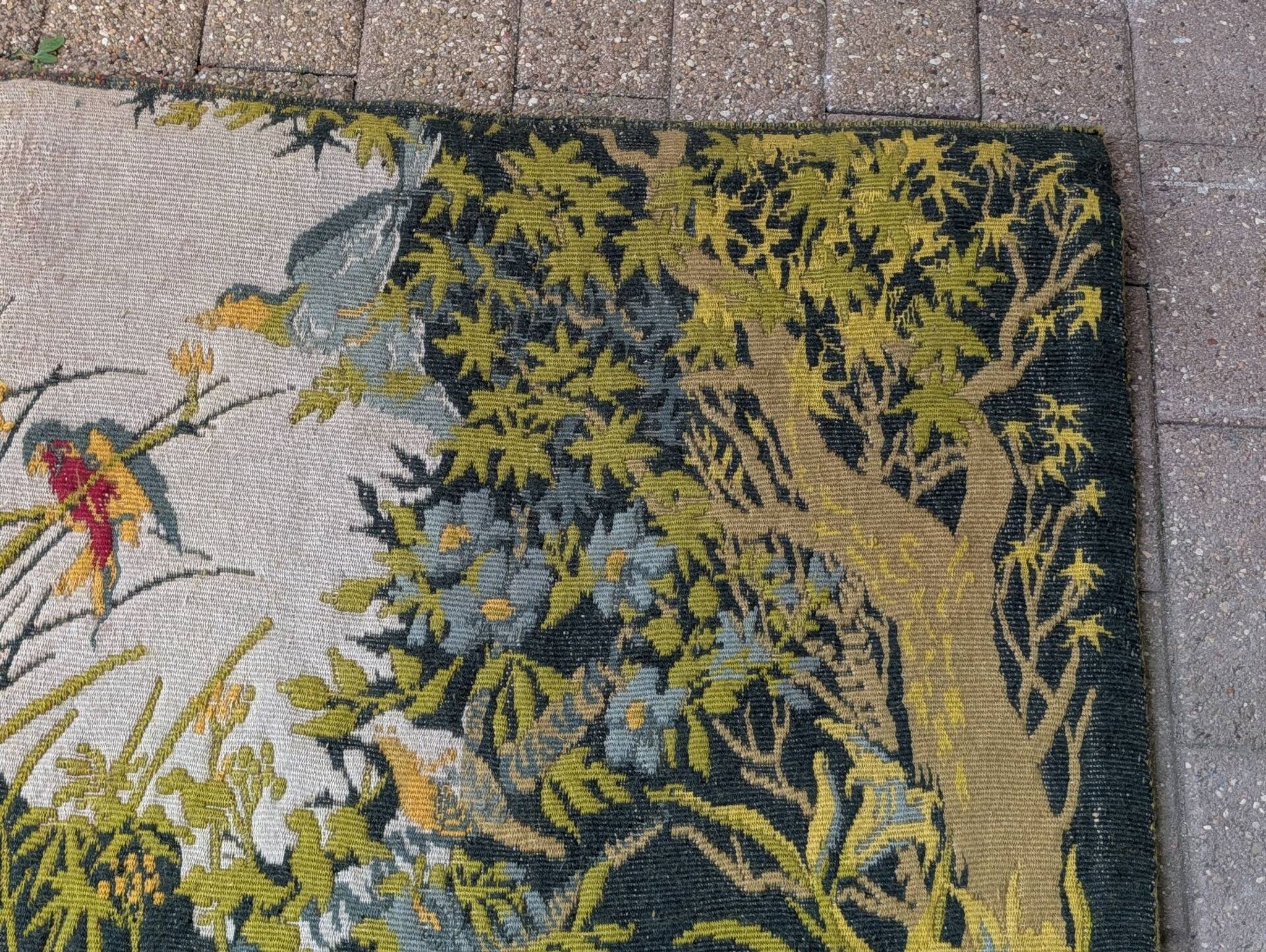 Large Aubusson tapestry "Verdure with birds" signed