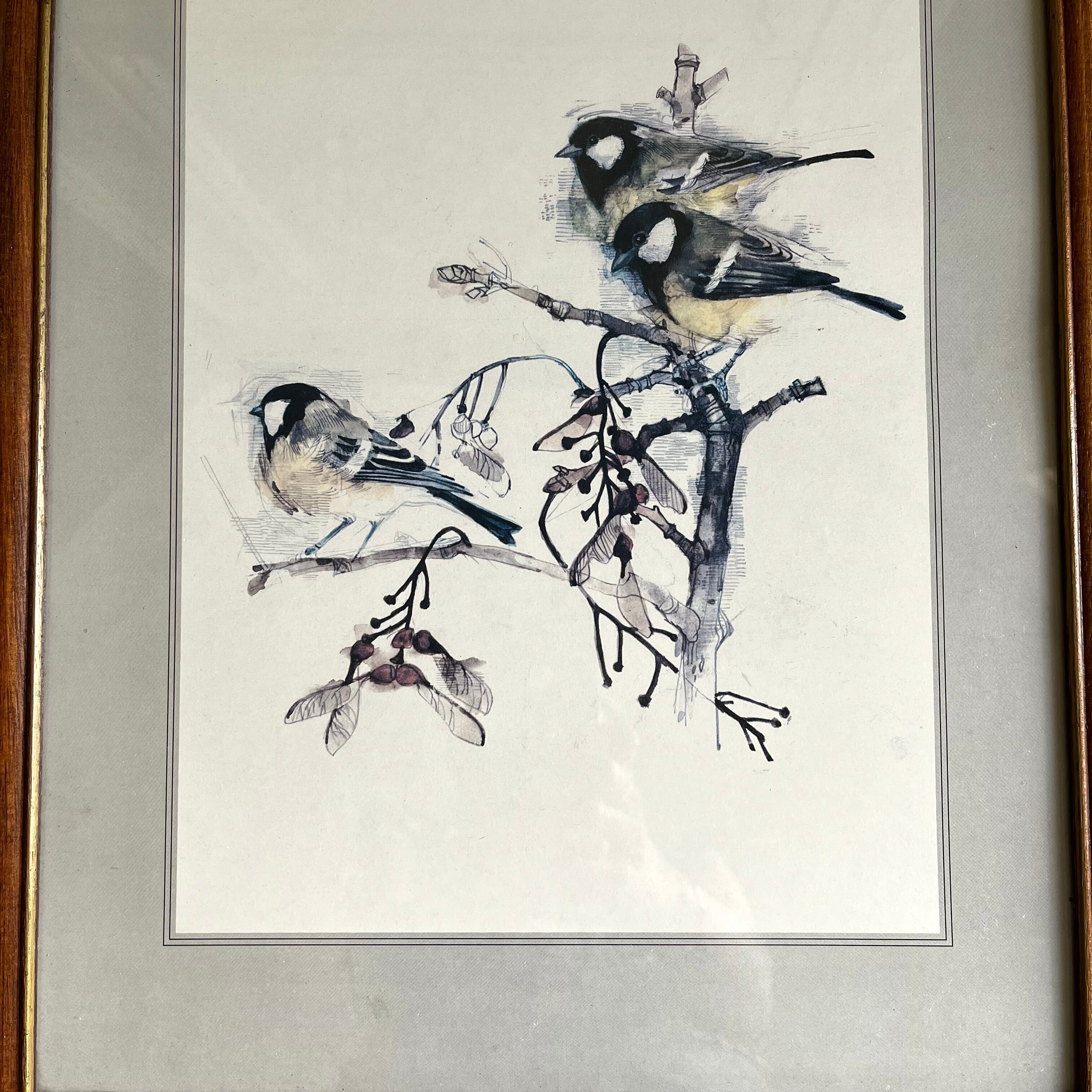 Frame birds three chickadees