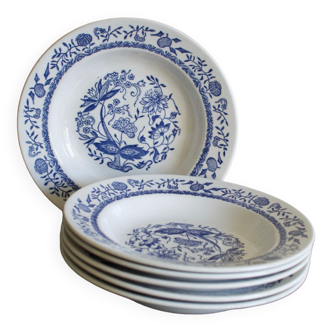 6 Assiettes creuses céramique blanche bleue
