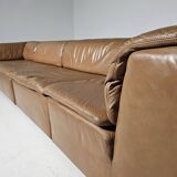 Modular "Jeep" sectional sofa in light brown leather by Anita Schmidt for Durlet, 1970.